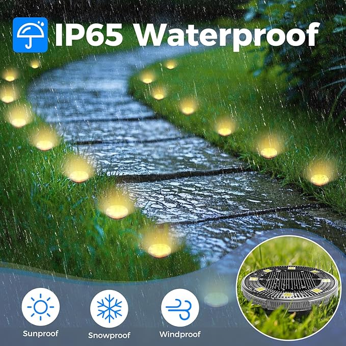 Peasur Mini Solar Ground Lights, 12 Pack Flat Solar Disc Lights Outdoor Waterproof, 2.3 Inch Small Solar Garden Lights Landscape Lighting for Outside Pathway Garden Yard Lawn Walkway,Warm White