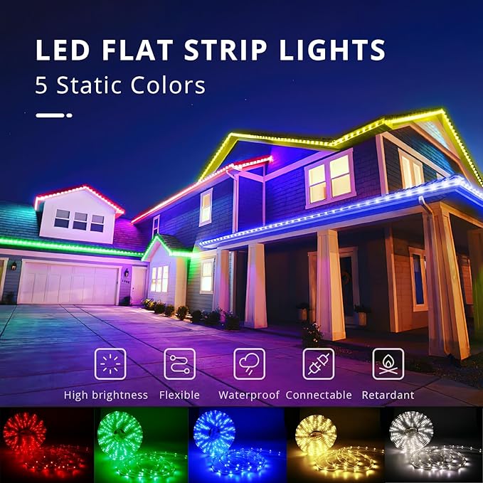 LED Rope Lights, 33Feet Green Flat Flexible Strip Light, Plug in Novelty Lighting, Connectable and Waterproof for Home Christmas Holiday Garden Patio Party Decoration