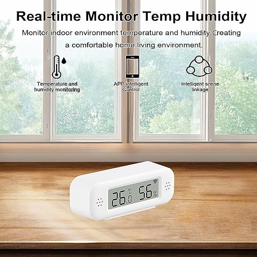 WiFi Thermometer Hygrometer Sensor, Temperature & Humidity Sensor with Notification Alarm for Remote Applications, Free Data Export, Compatible with Alexa- 1 Pack
