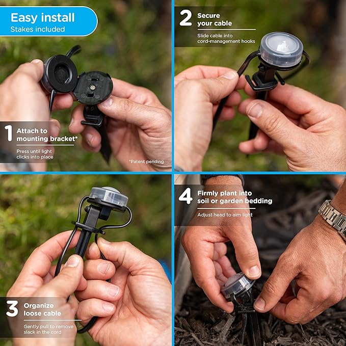 Enbrighten Vibe Eternity Garden Lights, 33ft, 8 RGBWIC LEDs, Waterproof, Uplights, Outdoor Landscape Lighting, Home Exterior Spotlight, Smart App, Compatible with Alexa, Google Home, 83789