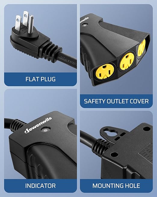 DEWENWILS Outdoor Remote Control Outlet, Wireless Remote Outlet Power Switch, Weatherproof 15 A Heavy Duty Electrical Plug, 3 Grounded Outlets for String Lights, 100Ft Range, UL Listed