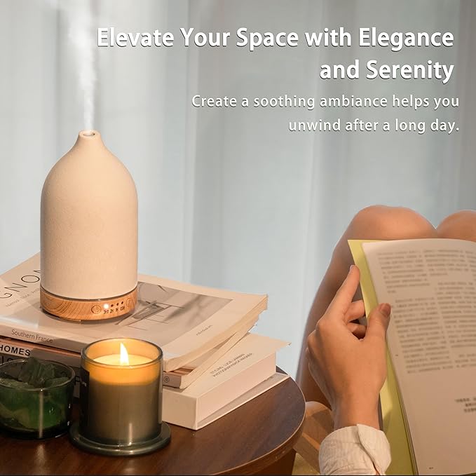 BOXING Essential Oil Diffuser, 3 in 1 Aromatherapy Diffusers for Home Large Room, 7 Colors of Night Light and Quiet for Bedroom, Fragrant Scent & Ceramic Gift Idea, Timer, Auto Shut-Off, 100ML, White