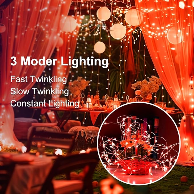 8Pack Fairy Lights Battery Operated, 7ft 20 LED 3 Modes Speed Twinkle Mini String Lights Waterproof Silver Wire Firefly Starry Lights for Mason Jars Wedding Party Christmas Decorations