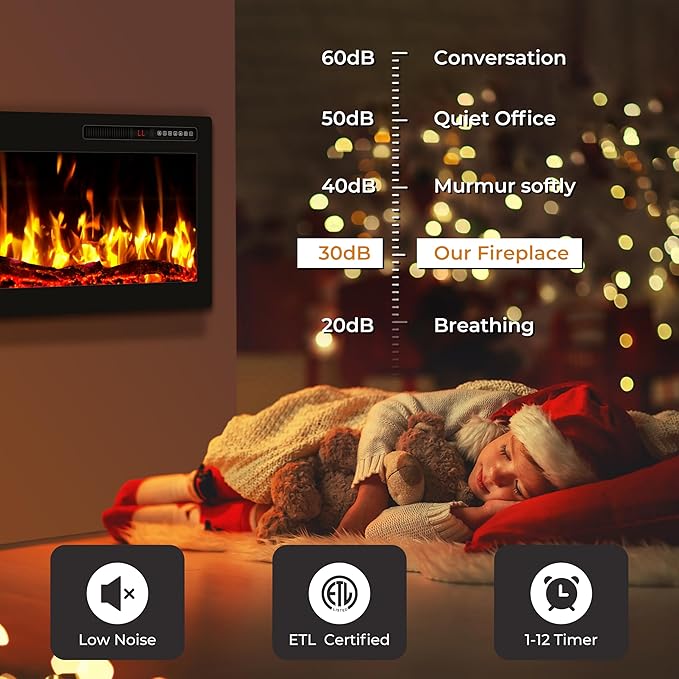 42" Smart WiFi Electric Fireplace with Sound Crackling Narrow Bezel Recessed and Wall Mounted Fireplace Heater with App, Remote Control, Log Flame Option, 750/1500W