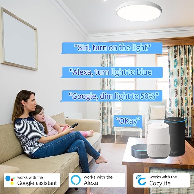 HomeKit Smart LED Ceiling Lights RGBCW Color Changing Ceiling Light Work with Apple HomeKit, Alexa Google Home Flush Mount Ceiling Lamp 24W Dimmable for Living Room, Bedroom, Home Use