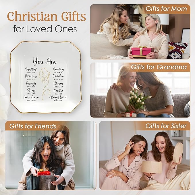 OASSIE Christian Gifts for Women Faith - You Are 4"x4" Ceramic Jewelry Dish Tray - Appreciation Inspirational Catholic Birthday Gifts for Women Friends, Wife Present Ideas, Trinket Dish Jewelry Tray