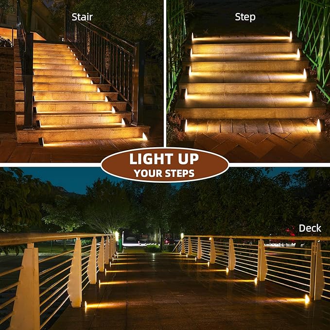 NIORSUN Outdoor Stair Lights 6 Pack, Solar Step Lights IP67 Waterproof with 13 Bright LEDs, 3000K Warm White, Auto On/Off, Triangular Design for Steps, Deck, Patio, Yard, Porch, Sidewalk