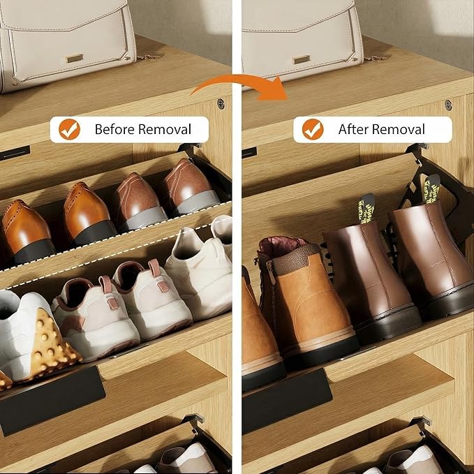 Garvee Shoe Storage Cabinet for Entryway, Fluted Shoe Cabinet with 3 Flip Drawers Doors, 32" Wide Hidden Shoe Rack Tall Freestanding Shoe Organizer for Entrance, Hallway, Living Room, Natural