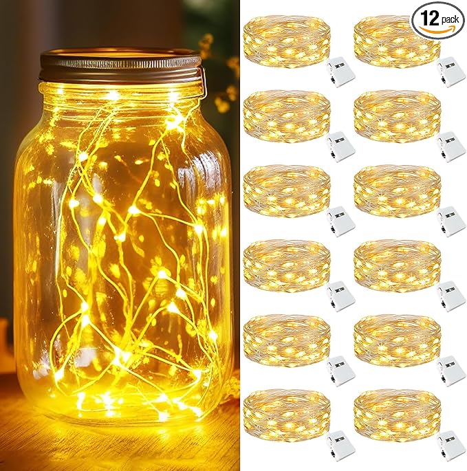 kolpop 12 Pack LED Fairy Lights Battery Operated with 3 Modes, Mini Twinkle String Lights Battery Powered Waterproof for Christmas Mason Jars Party