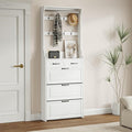 Betoko Hall Tree with Shoes Storage,Farmhouse Entryway Coat Rack Wooden Mudroom Hallway Tree Bench Corner Tree Cabinet with 8 Coat Hooks and 3 Shoes Cabinets and 2 Drawers(White)