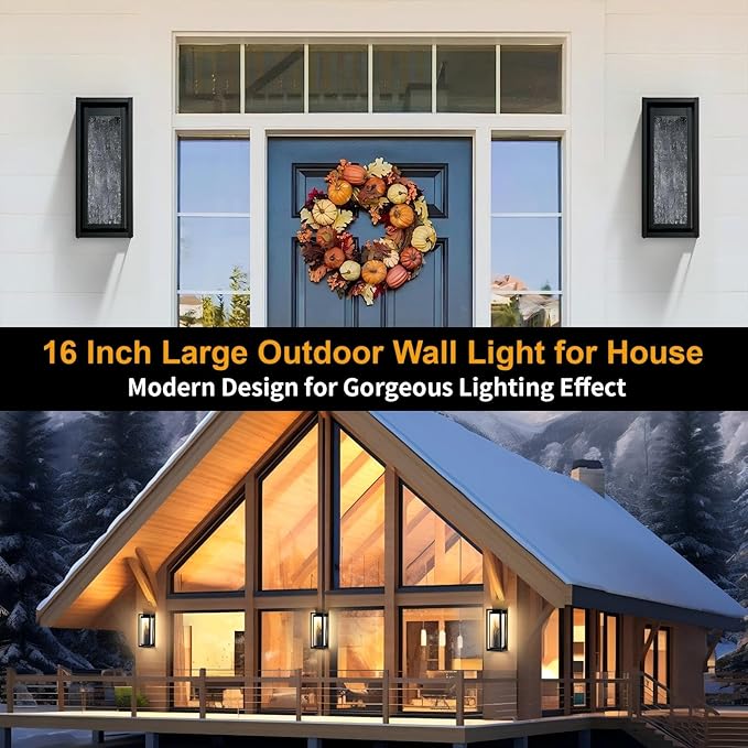 16'' LED Dusk to Dawn Outdoor Light Fixture, 3000K Porch Lights Outdoor Wall Lights with Bubble Glass, Industrial Exterior Lighting Farmhouse Wall Lantern Outside Sconce Lights for House Garage