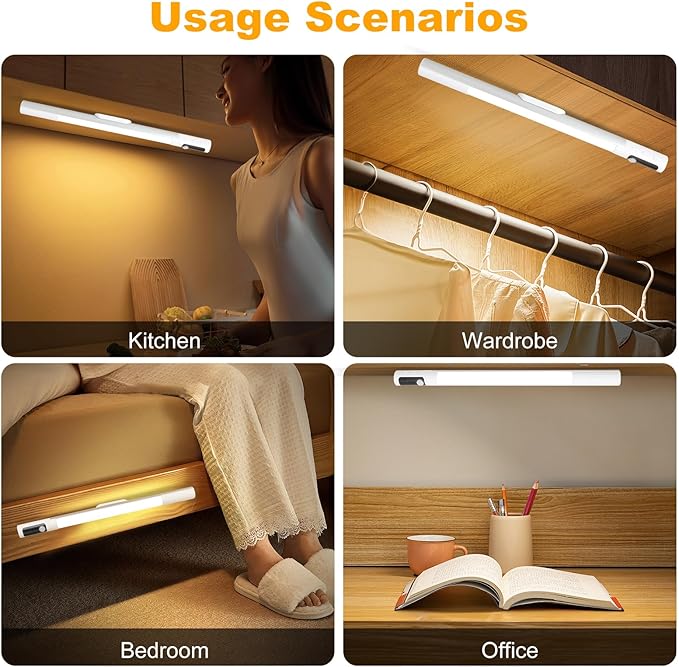 Under Cabinet Lighting,15.2" 2Pack Sensor Light Indoor with Battery Level Display Function,Closet Light can be Disassembled for Handheld use,wireless under cabinet lights fo Wardrobe,Bedroom, Kitchen