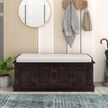 Merax Farmhouse Solid WOD Entryway Shoe Bench with Seat Cushion Multifunctional Storage Cabinet for Hallway Living Room Bedroom Espresso