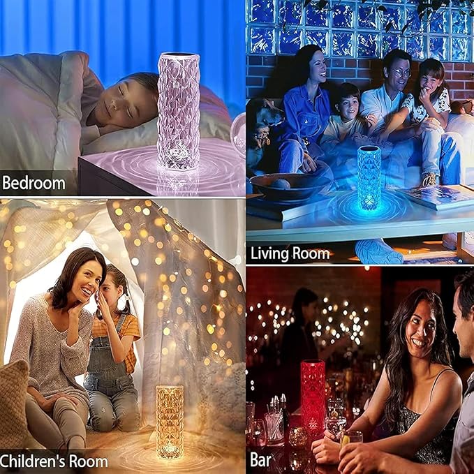 Crystal Table Lamp Touch, 16 Color Changing Night Light, Rechargeable, Dimmable, RGB Rose Diamond Ambient Mood Lighting, Protable Cordless Desk Lamp Bedside Led Light for Bedroom Living Room Party