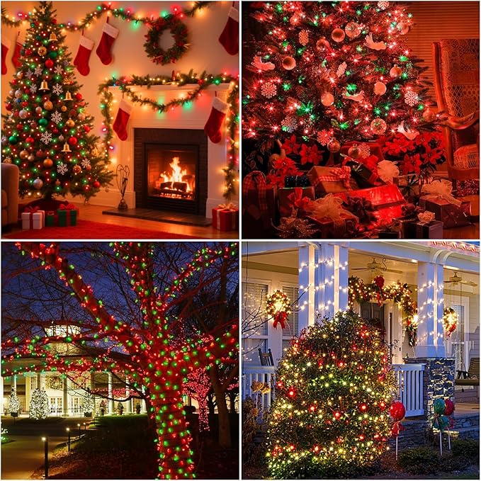 LAMPHOME Red and Green Christmas String Lights, 500 LED 99 FT Connectable Waterproof String Lights Green Wire with16 Modes, Xmas Vintage Decorations for Indoor Outdoor Party Yard Garden Decor