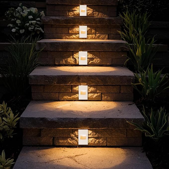 FTL Outdoor Step Lights LED Stair Lights Indoor 120V, Dimmable 3.5W 150LM Color Changing 3CCT 3000K/4000K/5000K Deck Stair Light, White Light for Steps Vertical Aluminum Waterproof, 4-Pack