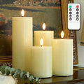 Flameless Pillar Candles with Remote Set of 4, Real Wax LED Battery Operated Candles, Safe Home Décor for Living Room, Bedroom, and Dining Table, Ivory