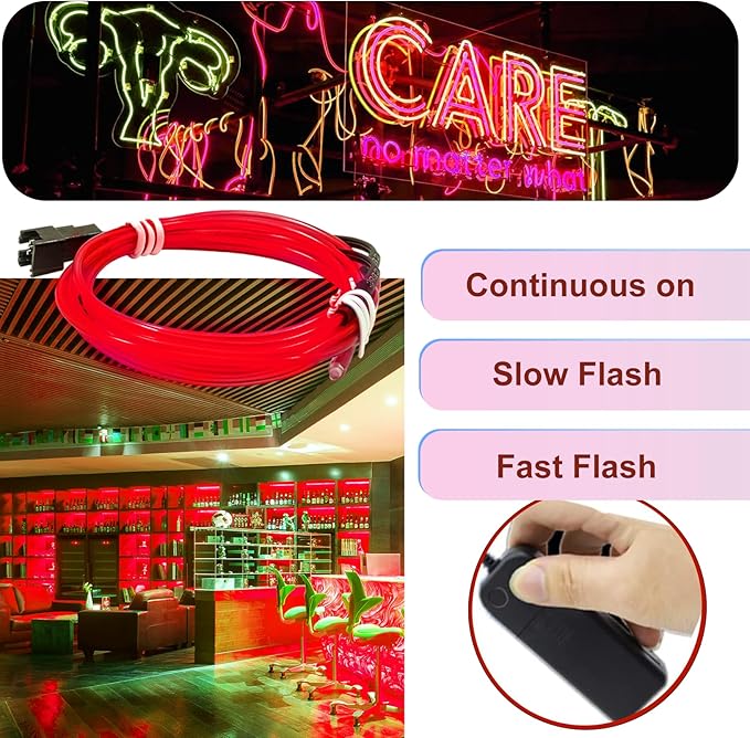 Ourbest 5in1 Electroluminescent Neon Strip Light Wire, EL Wire Lights Battery Pack for Cosplay Party Decoration 3Mode Stay/Slow/Fast Flash(10Pack 3Ft with 2 Battery Boxes Red)