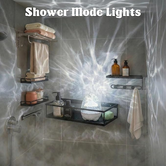 Waterproof Shower Light for Inside Bathroom, Egg-Shape Rechargeable Kids Bath Light, RGBW 13 Color Changing Shower Lamp Ocean Wave Projector Mood Night Lighting