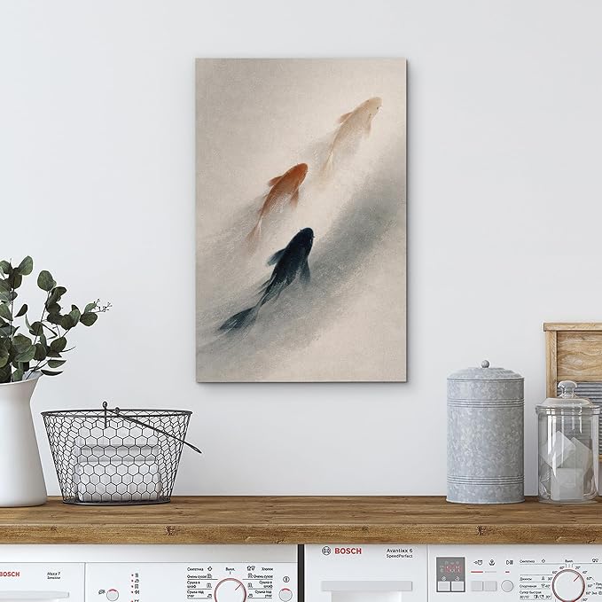 wall26 Canvas Print Wall Art Three Koi Fish Swimming in Misty Water Minimal Photography Realism Rustic Colorful Multicolor for Living Room, Bedroom, Bathroom - 16"x24"