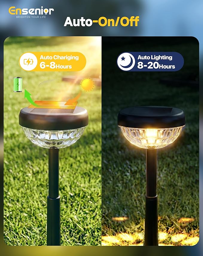 Ensenior 10-Pack Solar Lights Outdoor, Auto ON/Off 3000K LED Solar Garden Lights for Pathway, Yard, Patio, Walkway, Flower Bed, Halloween Christmas Landscape Lighting, IP65 Waterproof, Flag Lights