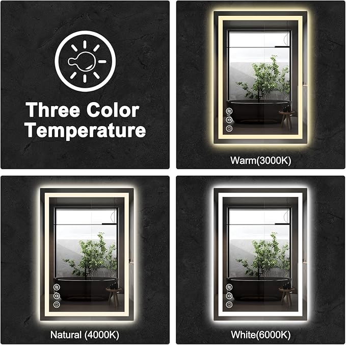 24x36 LED Bathroom Mirror with Lights, Anti Fog Vanity Mirror Wall Mounted, Dimmable Front Light and Backlight, Memory Function Tempered Glass, Shatter Proof ETL Listed
