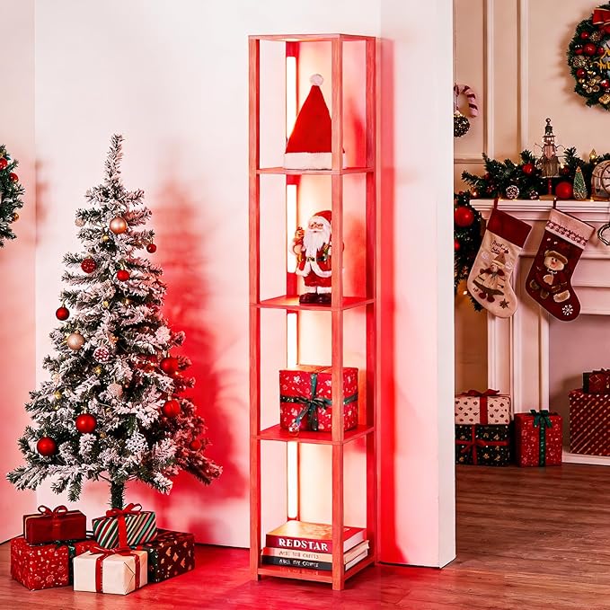 RGBCW Floor Lamp, Smart Modern Floor Lamp with Music Sync, Color Changing Corner Display Shelf Lamp, Standing Lamp with Shelves for Living Room and Bedroom, Office, Home Décor