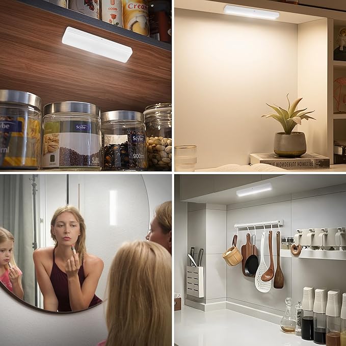 BIGMONAT Under Cabinet Lighting Wireless, Battery Operated Lights with Remote, 3000K Warm White Dimmable Push Light,80 Lumen Stick-On LED Lighting Bar for Shelf, Kitchen, Hallway, Pantry