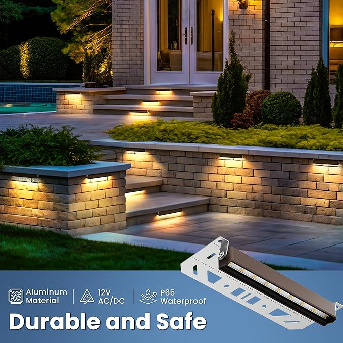 Retaining Wall Lights, 7 Inch LED Hardscape Lighting Waterproof, 12V Low Voltage Landscape Lighting, Outdoor Step Lights for Patio Stairs Deck 2700K, 270° Rotate, 16 Pack