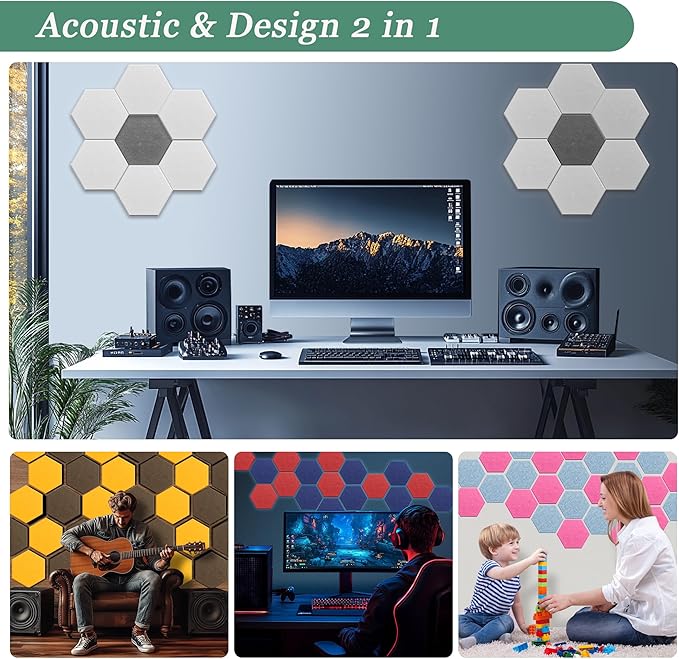 Hexagonal Acoustic Panels-12 Pack High-Density Sound Absorbing Panels 12"X10"X0.4" for Enhanced Noise Reduction, DIY Design, Idea for Studios, Offices, and Home Theaters(Peach Pink)