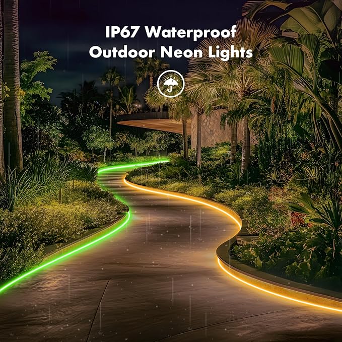 Neon Rope Lights,32.8FT RGB LED Strip Lights, App Control, IR Remote, Music Syncing, Outdoor IP67 Waterproof, Flexible Strip Cuttable for BedHead,Underbed,Ceiling