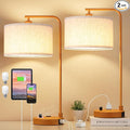 Innqoo Bedside Table Lamps for Bedroom Set of 2-Dimmable Nightstand Lamps with USB Port and Outlet,Modern Wood Lamps with Linen Shade,Tall Desk Lamps for Home Office Bedroom Living Room End Table