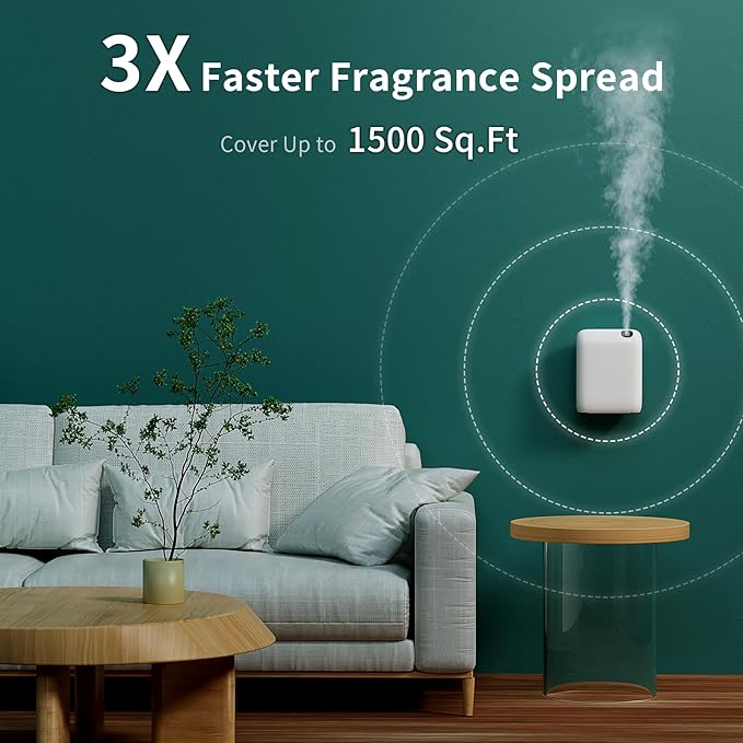 Smart 200ml Waterless Essential Oil Diffuser, 1500 sq.ft Coverage Scent Air Machine for Home, Portable Scent Diffuser, Wall Mounted Cold Air Scent Diffusers for Home Large Room Hotel Office