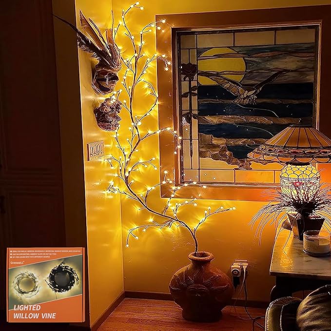 Enchanted Willow Vine Lights for Wall: 7.5FT led Twinkling Tree Branch Light for Living Room and Bedroom Home Decor-Warm White Twinkle Tree Lights Lighted Garland for Halloween Christmas Holiday Decor