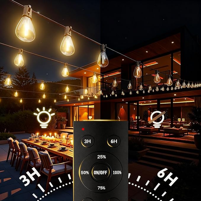 200FT LED Outdoor String Lights with Remote, Dimmable Timing 3 Light Modes Outside Patio Lights for Backyard Porch Deck Garden Balcony Pool Party Hanging Lighting Decor