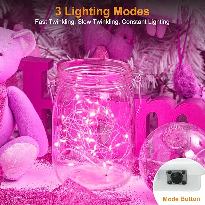 btfarm Valentine's Day 30 Pack Pink Fairy Lights Battery Operated 3 Modes, 7ft 20 Led Twinkle String Lights Waterproof, Bulk Small Mini Light for Mason Jars Christmas Vases Wedding Table Decorations