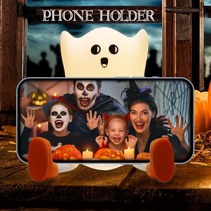 Ghost Night Light Silicone Cute Halloween Ghost Decor Night Light for Breastfeeding Squishy Ghost Nightlight Cordless Rechargeable Dimmable Touch Fun Bedside Light Lamp for Halloween Gifts