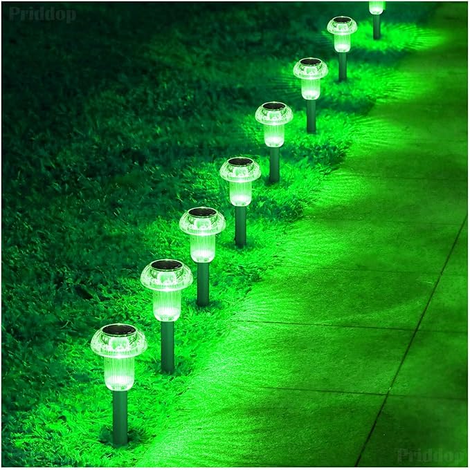Solar Lights Outdoor Pathway Waterproof 8 Pack Green Stake LED Green Stake Acrylic Mushroom Decorative Garden Lights for Yard Landscape Patio Outside Decor