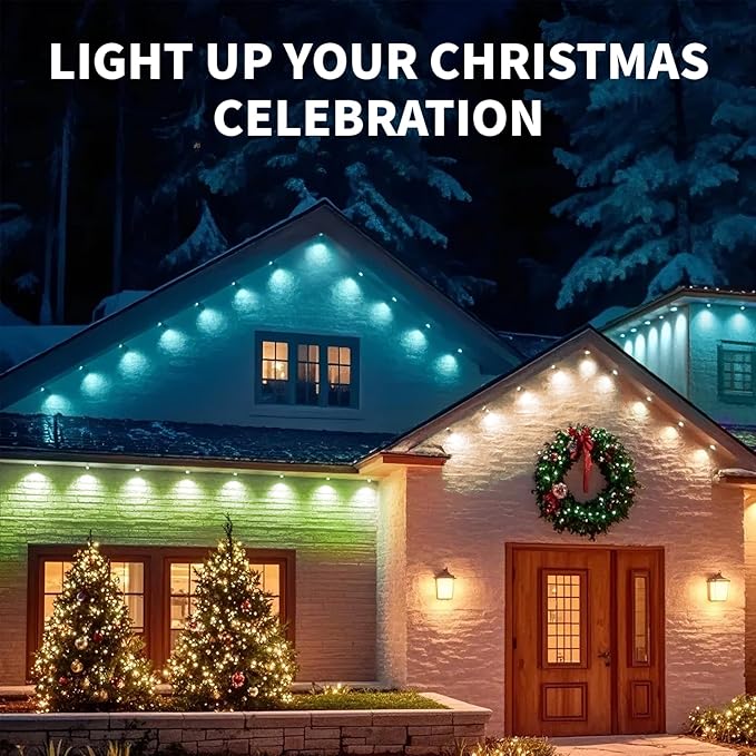 100FT Permanent Outdoor Lights, IP68 Waterproof Outdoor RGBW LED Eaves Lights 50LEDs with Smart App Control, Music Synchronization for Christmas Garden Party Holiday House Decorations