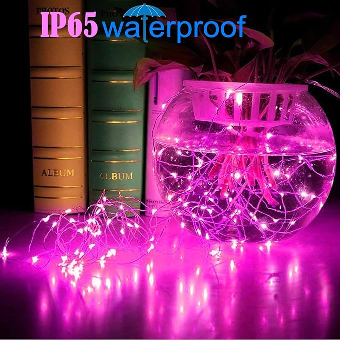 RUICHEN 20 Ft 120 LED USB Fairy String Lights with On/Off Switch, Waterproof Copper Wire Lights for Bedroom Wall Ceiling Wreath Christmas Easter Valentines Day Wedding Party, Pink