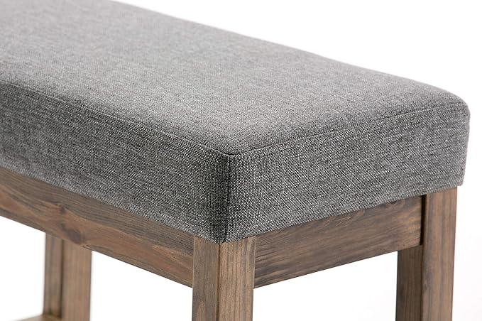 SIMPLIHOME Milltown Small Ottoman Bench - 26.8 inch Wide Upholstered Linen Look Fabric Rectangle Footstool Ottoman in Grey, Contemporary Bench for Bedroom or Entryway with Cushioned Seat, Assembled