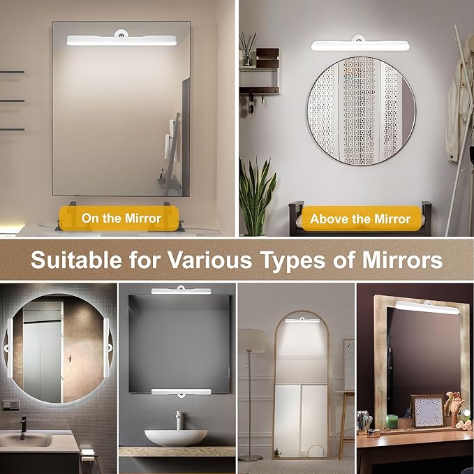 Wireless Vanity Lights for Mirror, Rechargeable Battery Operated Stick on Lamp, Adjustable Color Brightness & Angle Makeup Light, Cordless Magnetic LED Bar Renter Friendly Lighting Decor Gift