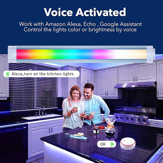 LAMPAOUS Smart Under Cabinet Lighting Bar Work with Amazon Alexa, Google White and Color Ambiance, LED Lights for TV Stand, Float Shelf, Liquor Bottles,Tool Box (1-Bar Kit 24")
