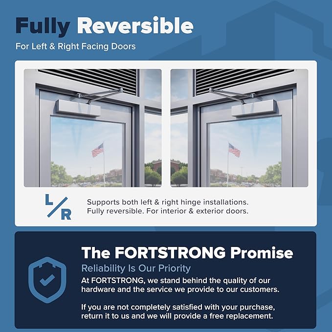 FORTSTRONG Commercial Door Closer - FS-8400 - Heavy Duty Adjustable Grade 1 Standard Automatic Door Closing Hinge - ADA Compliant - Hold Open Function