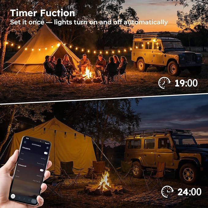 200FT S11 LED Outdoor String Lights with App & Remote, Low-Voltage Patio Lights with Music Sync, 4 Lighting Modes, Dimmable, Waterproof LED Outdoor Lights for Backyard, Porch, Deck, Garden