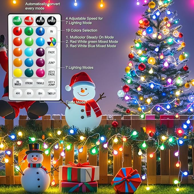 Globe Led String Lights Indoor 19 Color Changing String Lights Plug in 38ft 100 LED Fairy Lights with Remote Timer 7 Modes for Bedroom Dorm Party Camping Outdoor Christmas Lights Xmas Decoration