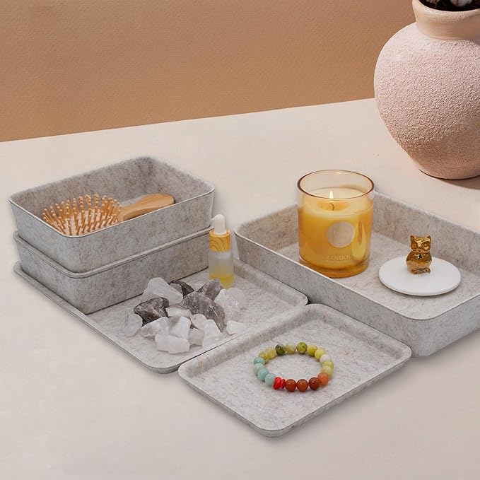 Welaxy Lidded Felt Drawer Organizer Trays with lids Desktop Organizer Bins Storage box for crafts office supplies pen notes Junk Makeup Stationery Organize 3- Pack gift idea (Oatmeal)