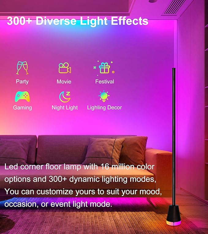 2Pcs Corner Floor Lamp,Smart RGB LED Corner Lamp with App and Remote Control,16 Million Colors & 68+ Scene,Music Sync,Timer Setting,Ideal Standing Lamp for Living Room,Bedrooms,Gaming Rooms