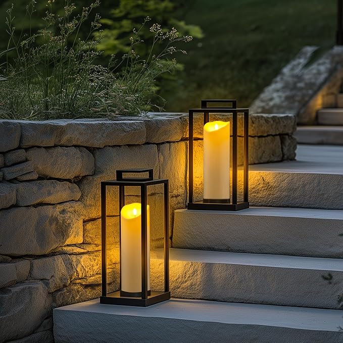 Homemory 4"x12" Outdoor Waterproof Flameless Candles with Timers and Remote Control, Battery Operated Candles, LED Plastic Candles, Ivory White, Set of 4