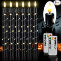 Flameless LED Taper Candles Flickering with Remote & Timer for Halloween Decorations，Battery Operated Candles, Arounded with Starlight String, Party & Home Decoration, Pack of 6,Black